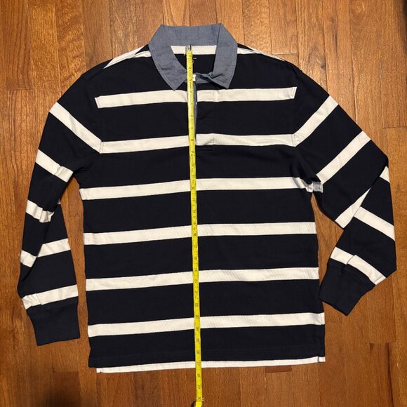 J.Crew Mens Long Sleeve Rugby T Shirt size Small Navy with White Stripes - Picture 10 of 11